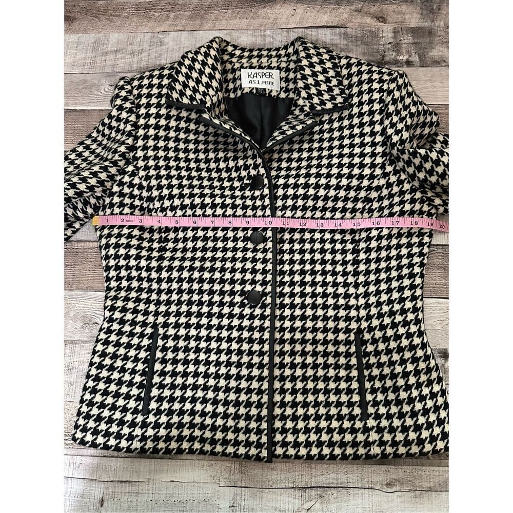Vintage Kasper APL Houndstooth Black & White Wool 2 Piece Blazer Skirt Set | 10P - Picture 3 of 12